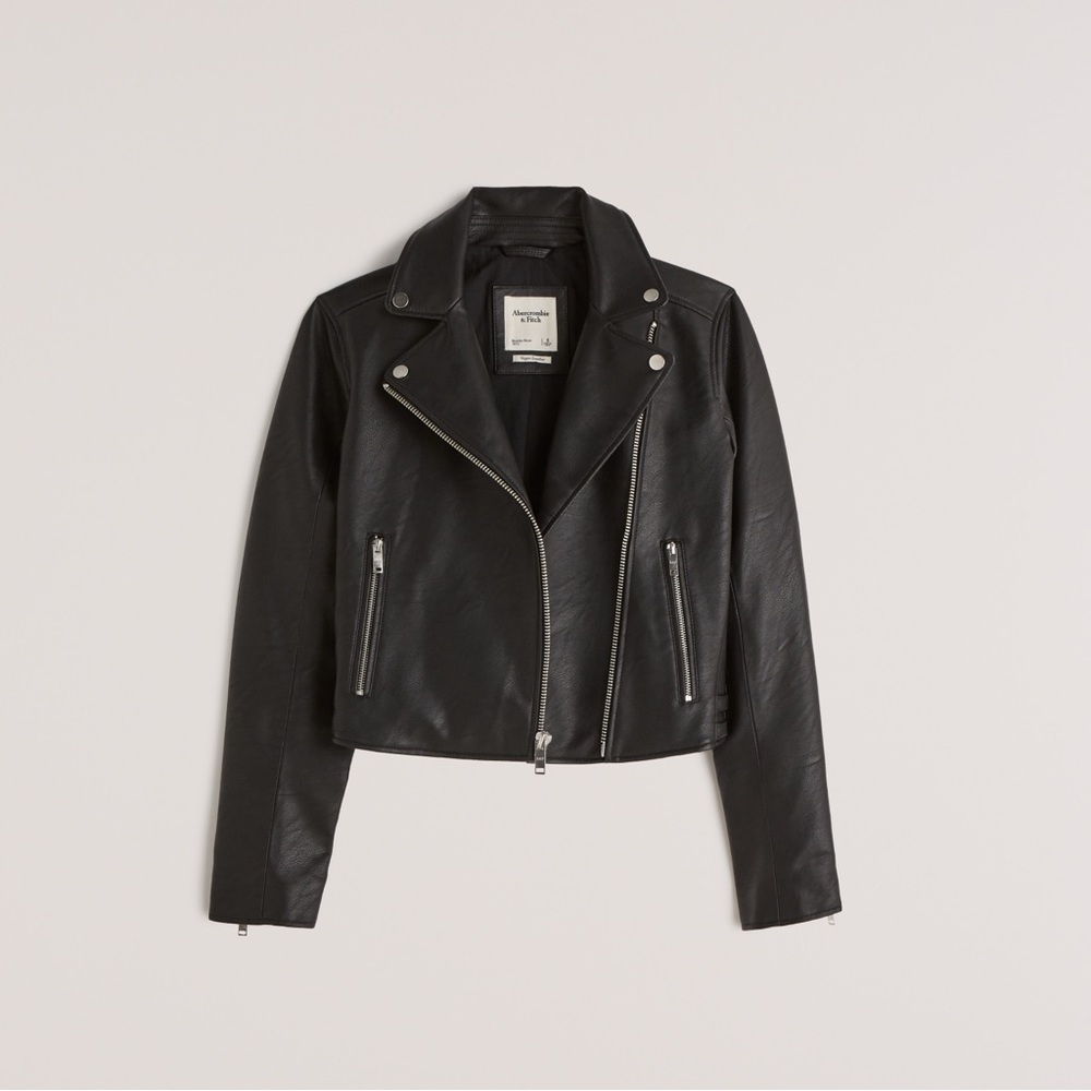 DONATING 8/31 Abercrombie Faux Vegan Black Moto Leather Jacket Crop Small FLAWS